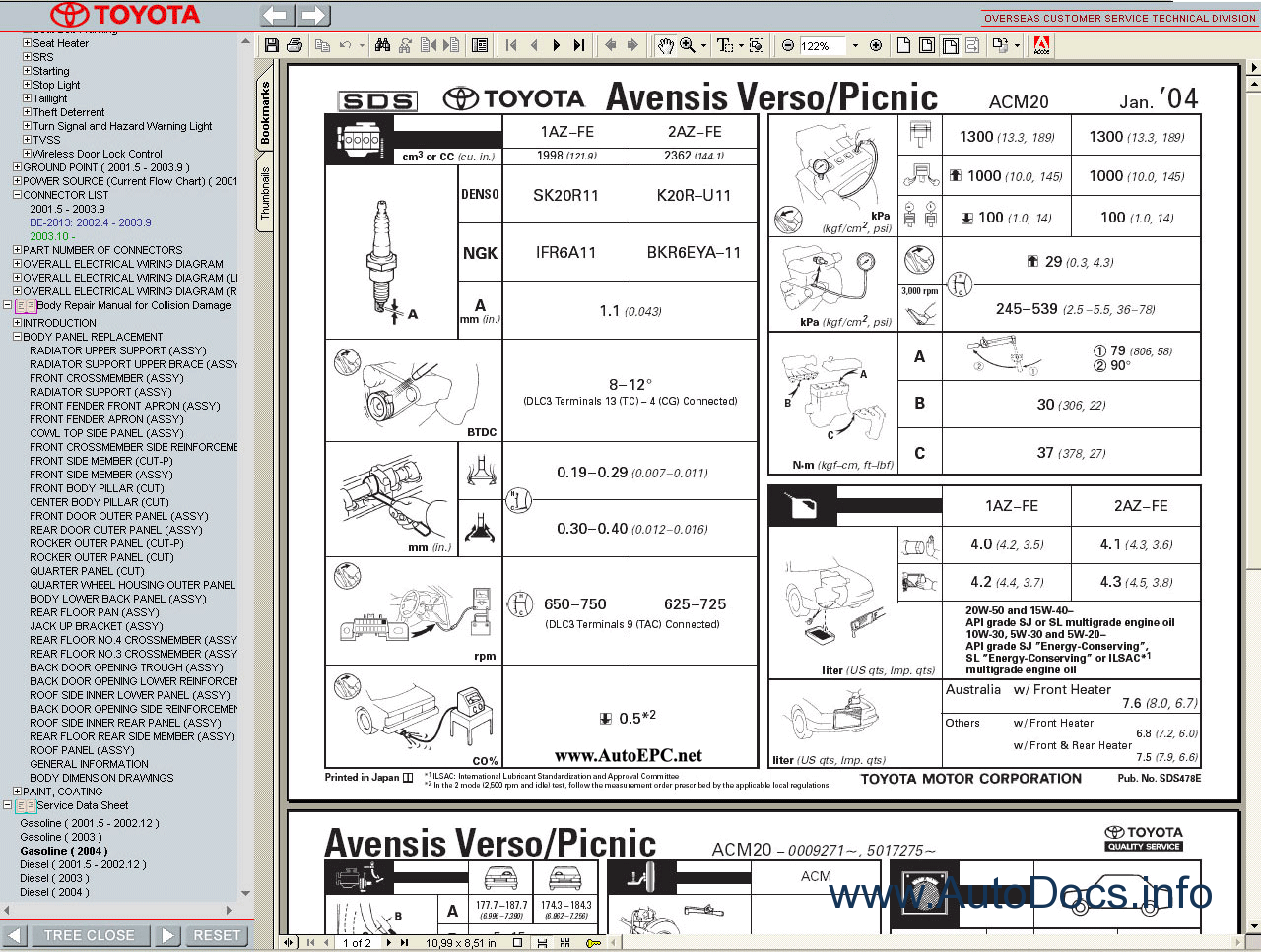 Toyota Avensis Verso    Picnic Service Manual Repair Manual