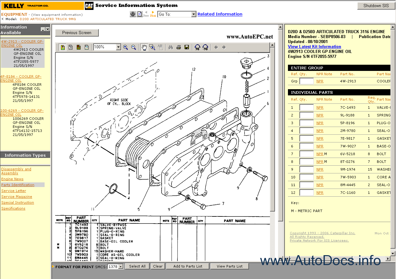 Caterpillar SIS Engine 2010 parts catalog repair manual ...