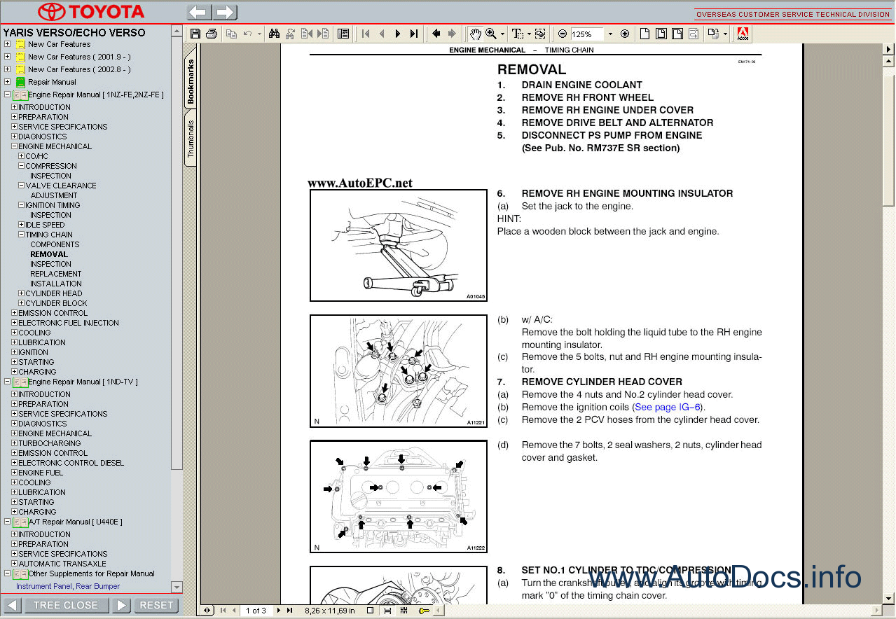 Toyota Yaris Verso / Echo 1999-2005 Service Manual repair manual Order