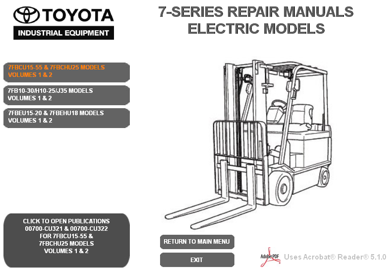 Repair manuals Toyota Forklift 7 Series Electric Models Service Manual